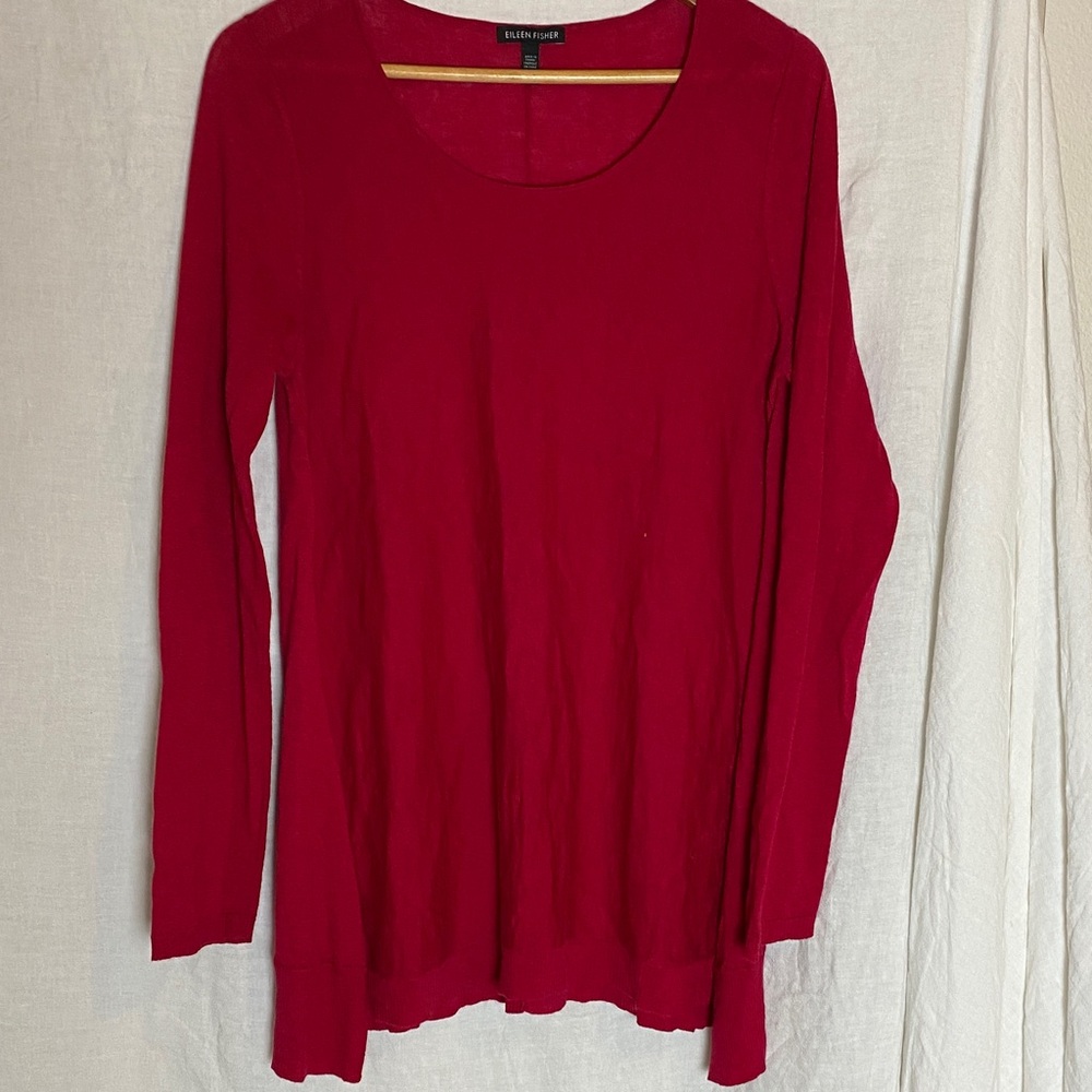 Eileen Fisher Tencel Wool Algaga Red Long Sleeve Top